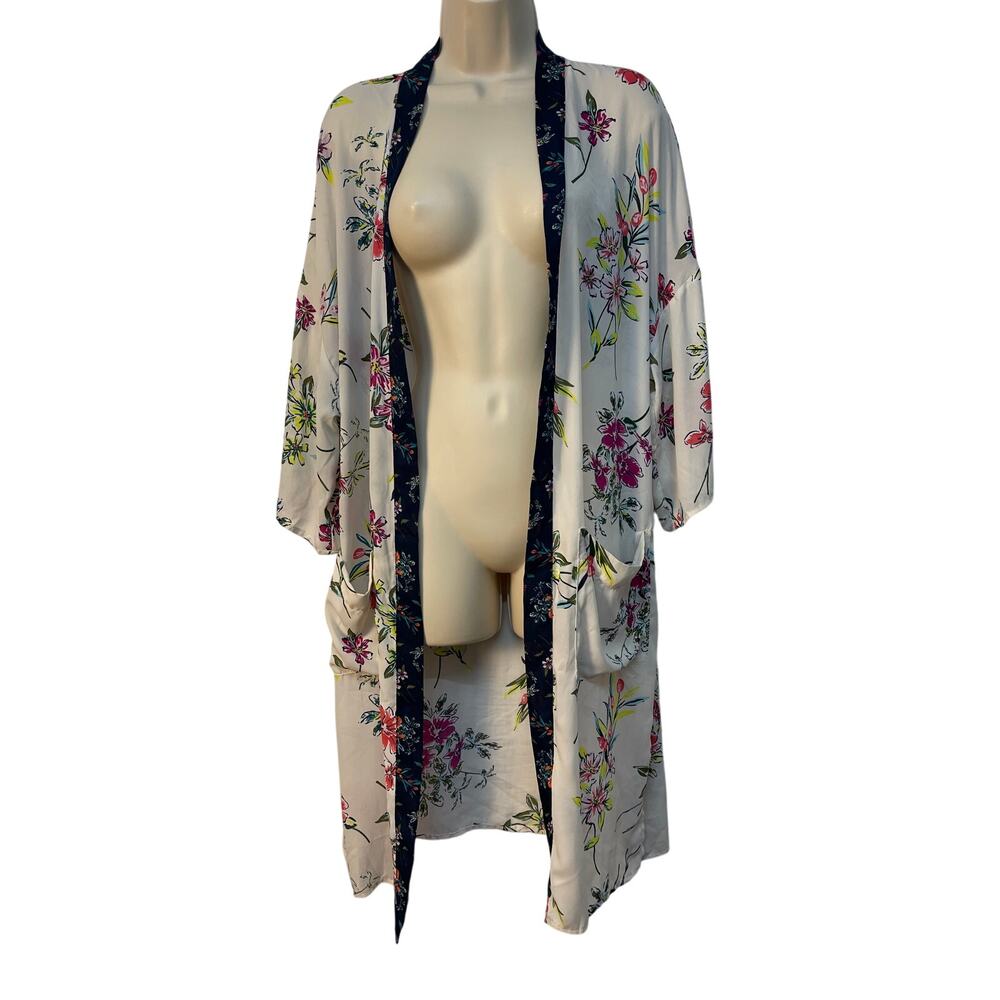 Time and‎ Tru Long Sleeve Knee Length Floral Print Robe Multicolor Size 12/14